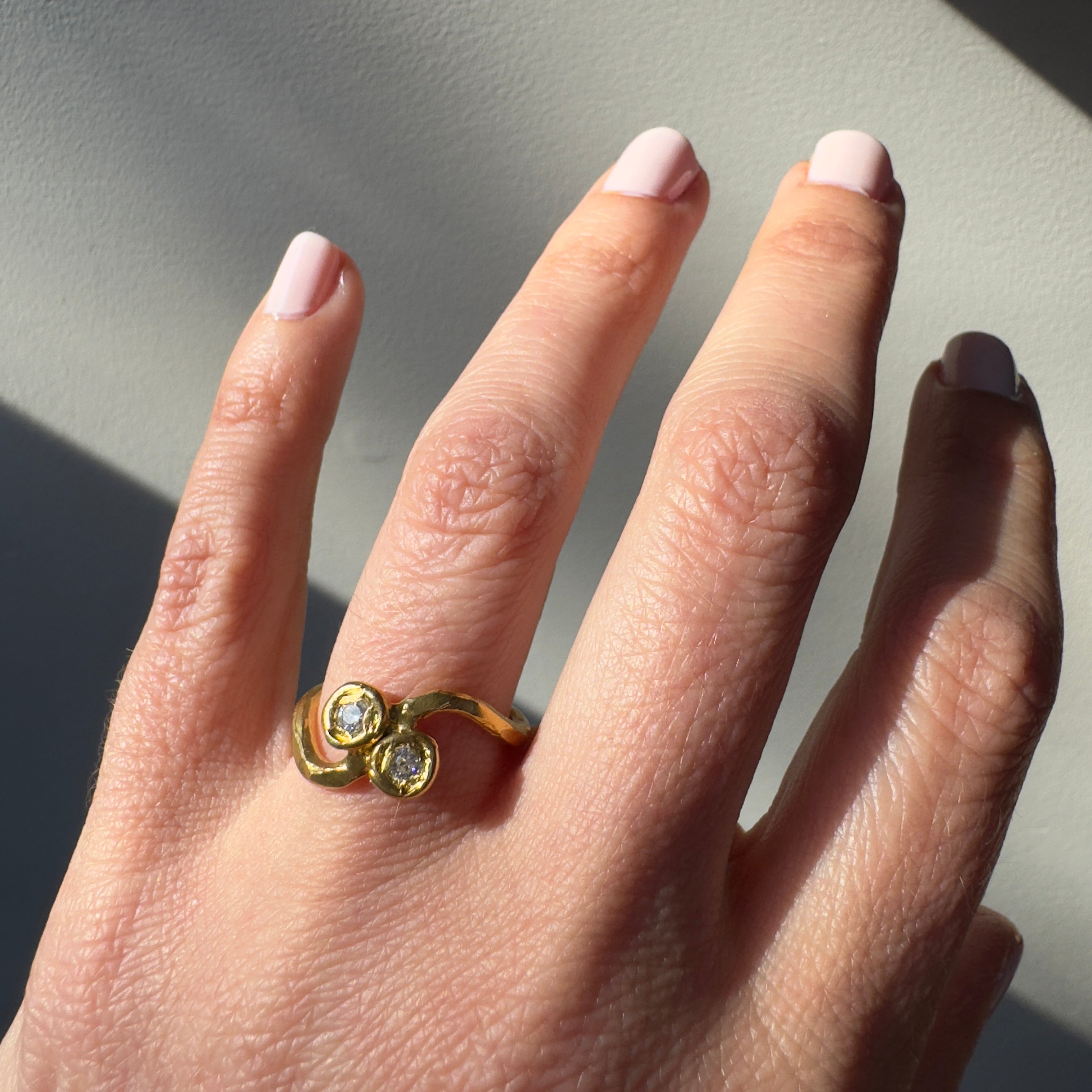 Two-Stone Diamond Engagement Ring in Gold - Deco Twist