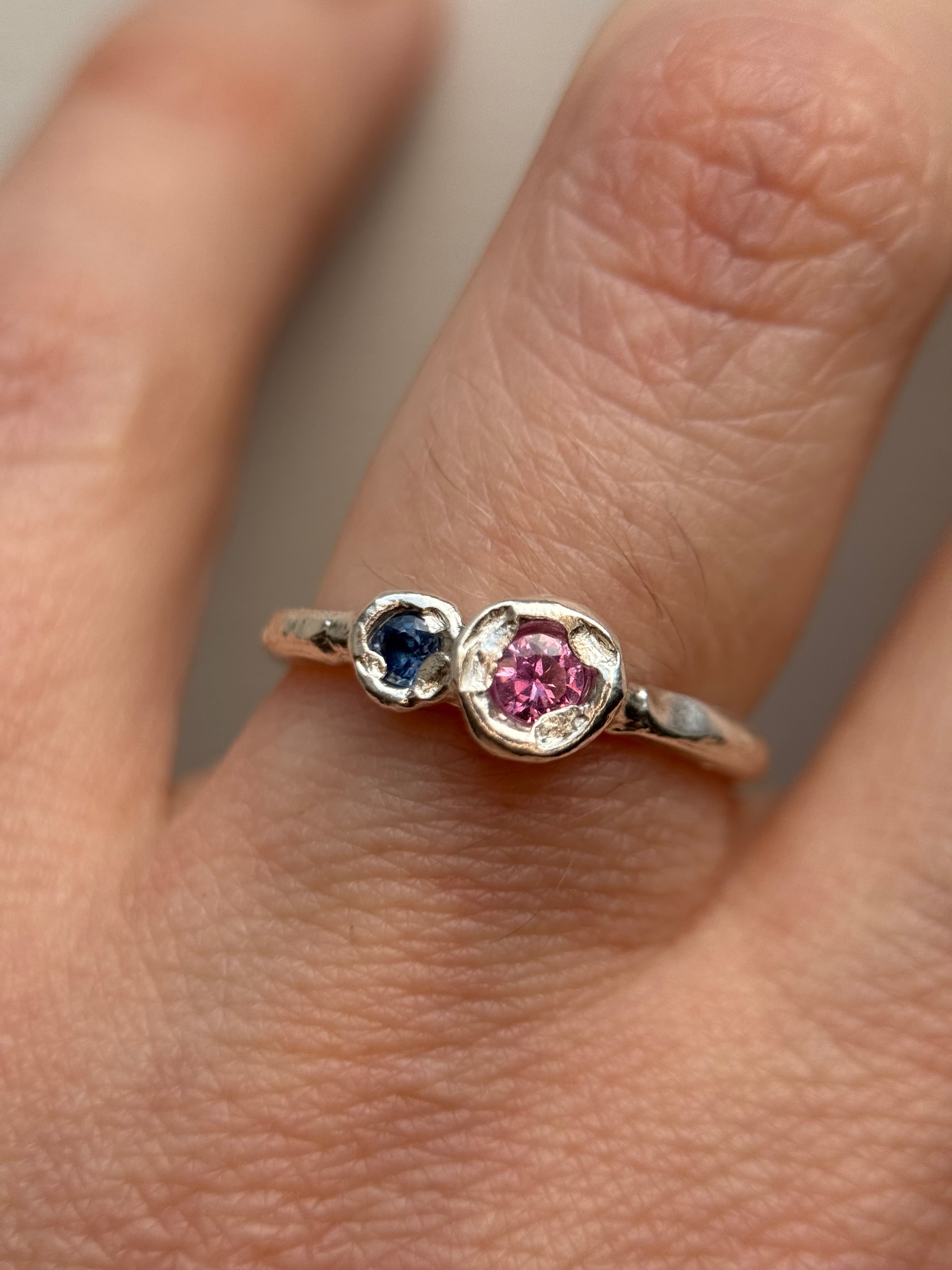 Organic Sapphire Toi et Moi Ring in Silver