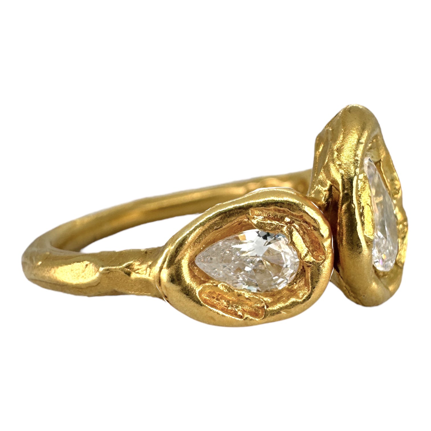 Trilogy Pear Cut Diamond Engagement Ring in Gold - Triple Goddess
