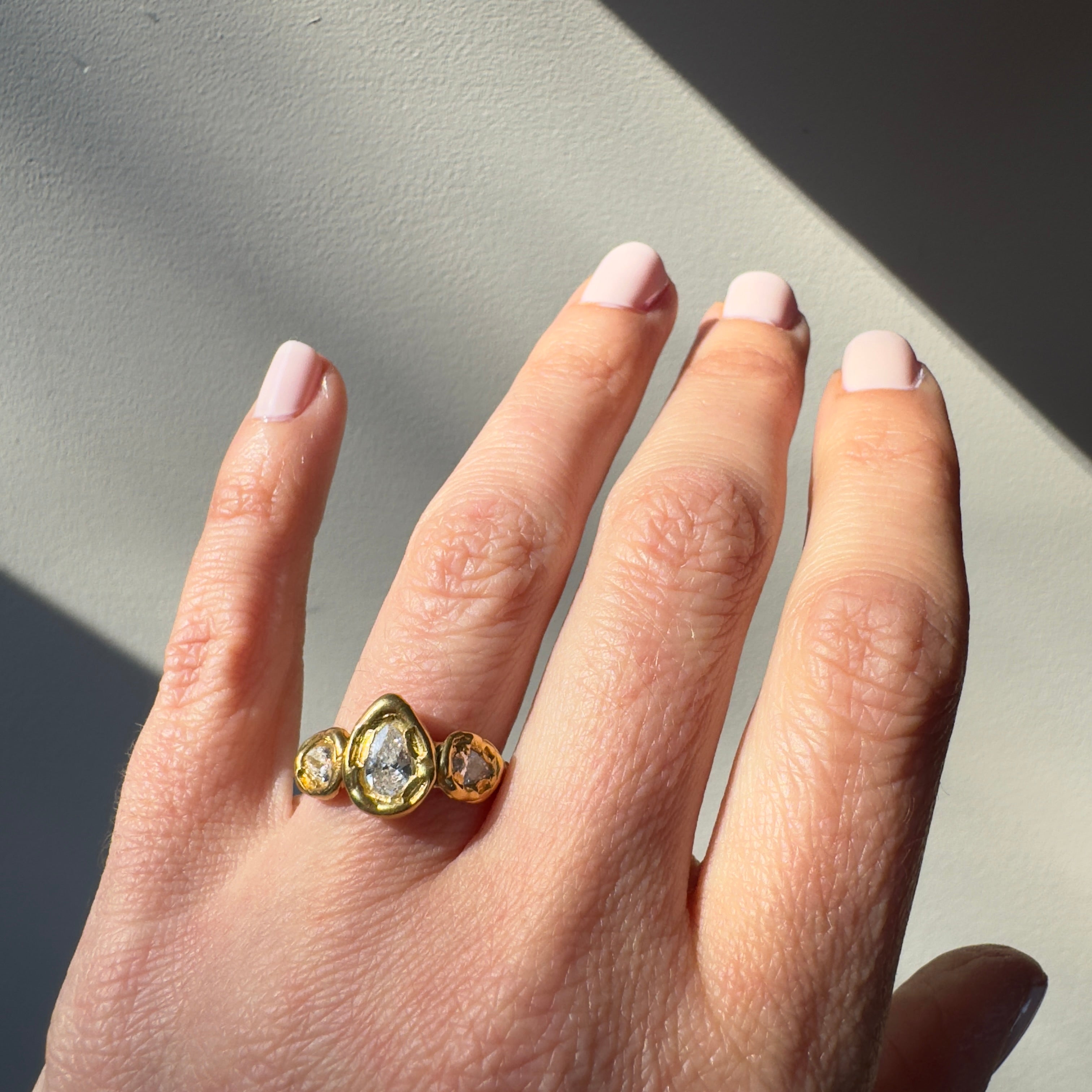Trilogy Pear Cut Diamond Engagement Ring in Gold - Triple Goddess