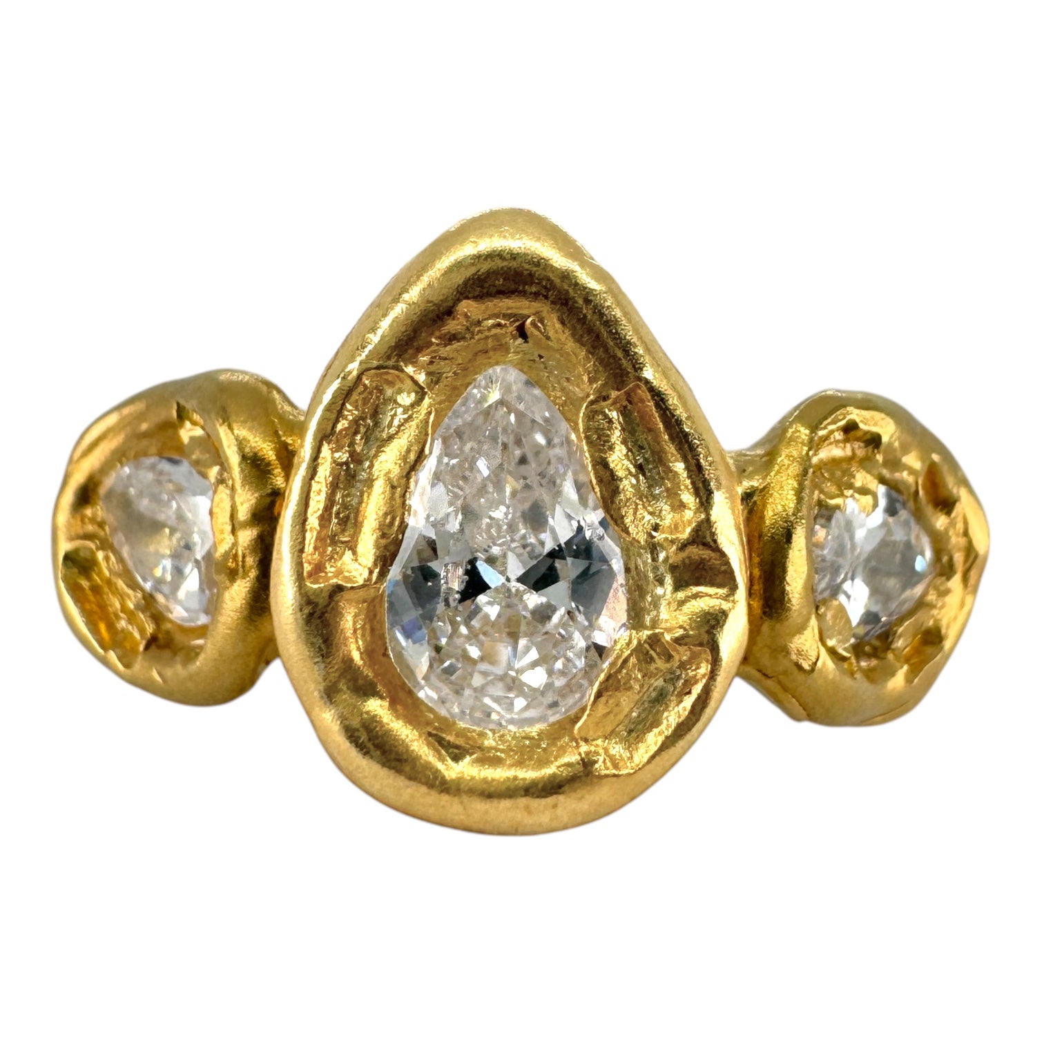 Trilogy Pear Cut Diamond Engagement Ring in Gold - Triple Goddess